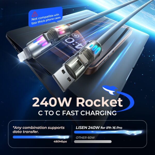 LISEN 240W Chubby USB C Cable Fast Charging 4 in 1 Data Cable - Image 2