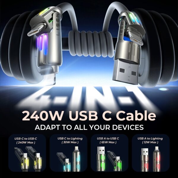 LISEN 240W Chubby USB C Cable Fast Charging 4 in 1 Data Cable - Image 3